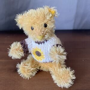 Steiff Ornament Miniature Teddy Bear Sunflower Sweater Rare - Damaged Sweater